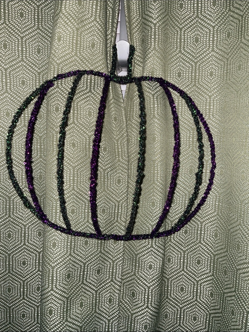 Glitter Tinsel Pumpkin Hanging Ornament - Purple & Green New